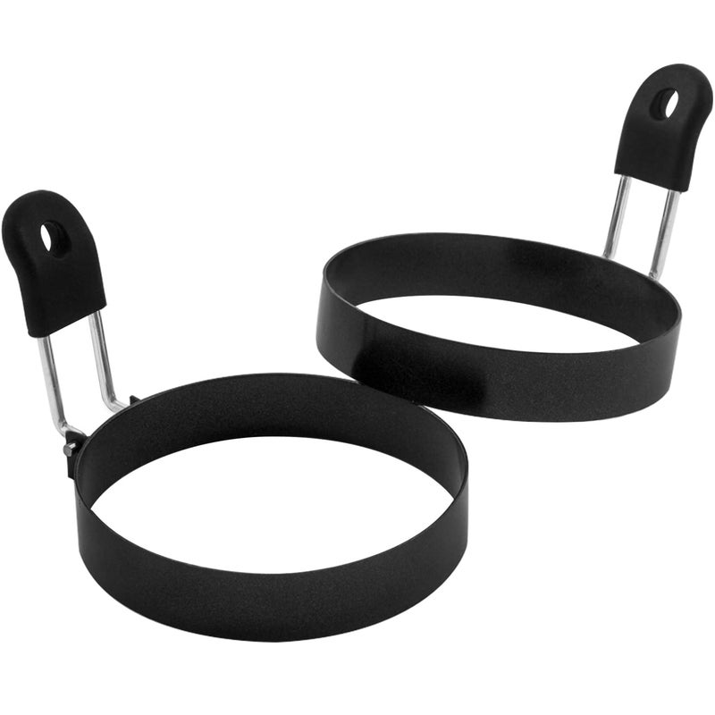 COTEY 3.5"" Egg Rings Set of 2 with Silicone Handle  Large Ring for Frying Eggs  Round Mold for English Muffins - Griddle Cooking Shaper for Breakfast - Image 1